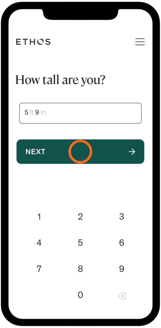 The Ethos Estimator on a phone, asking a simple question about height