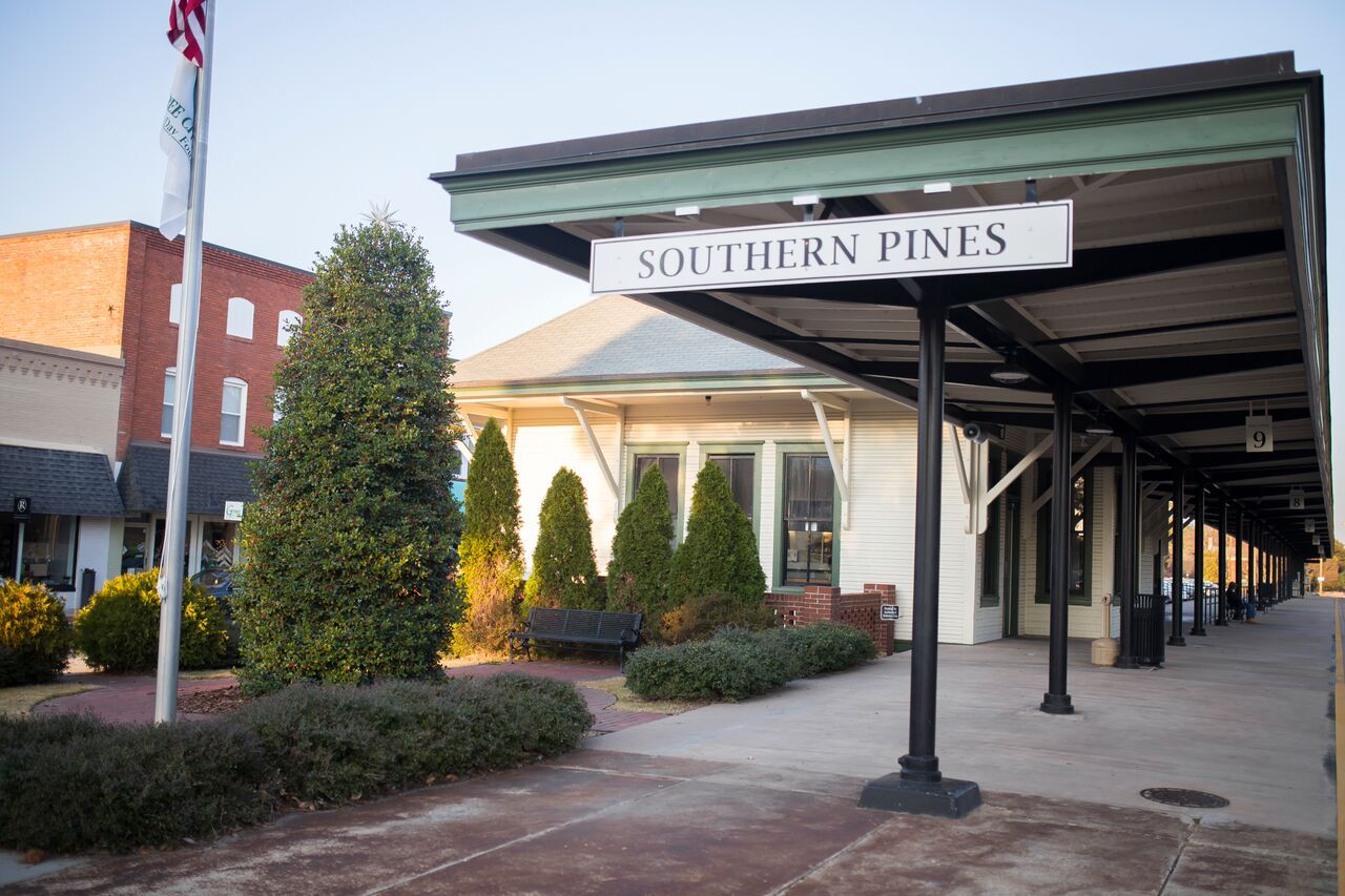 The historic train depot in downtown Southern Pines